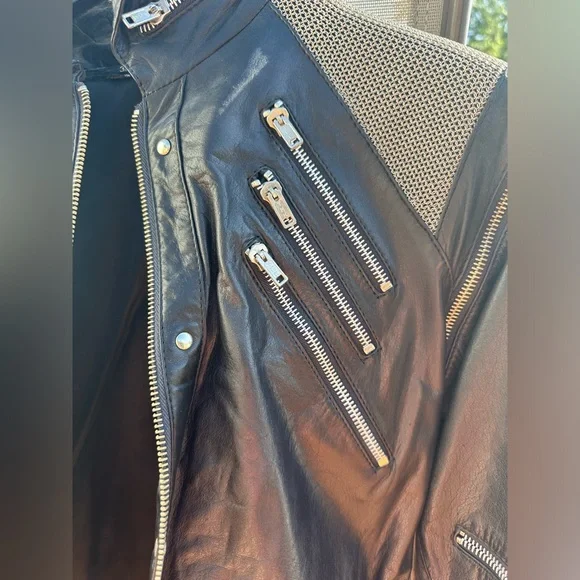 Vintage Michael Jackson MJ Beat It Genuine Black Leather Jacket With Silver Mesh - Picture 4 of 14